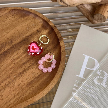 DAIIIBABYYY  -  Trendy Cute Pink Glass Heart Shape Drop Earrings For Women Girls Y2K Fashion Aesthetic Party Jewelry Gifts